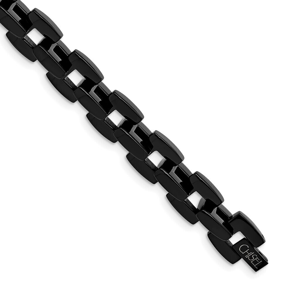 Kazi Luxury Chisel Stainless Steel Polished Black IP-plated 9 inch Bracelet